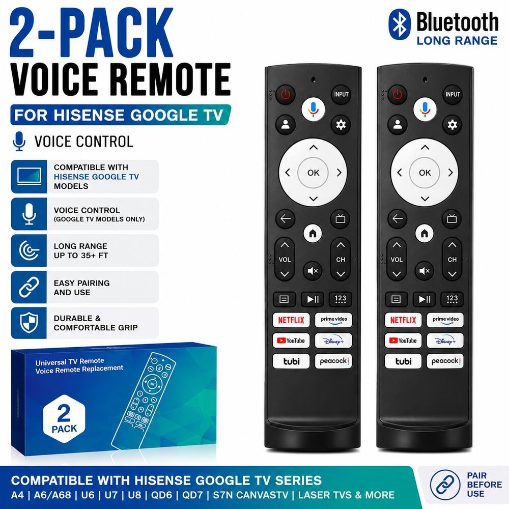 2-Pack Voice Remote for Hisense Google Smart Bluetooth 4K ULED QLED A6 U6 U7 U8